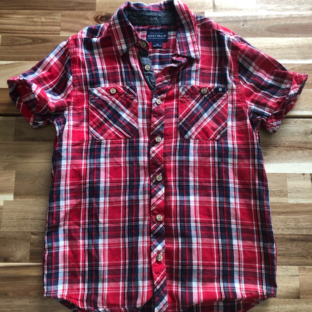 Lucky Brand boys’ M buttoned down plaid shirt‎